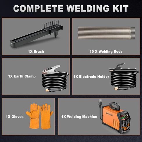 ماكينة لحام بالعصا، ماكينة لحام قوسية 250 أمبير مع شاشة LED كبيرة، جهد مزدوج 110 فولت/220 فولت IGBT ماكينة لحام محمولة مع 10 قضبان، مشبك أرضي، مشبك كهربائي، بداية ساخنة، قوة قوس، مضادة للالتصاق in Kuwait
