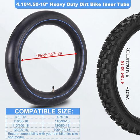ZANGOME (عبوتان) أنبوب داخلي للدراجة الترابية شديد التحمل 4.10/4.50-18 بوصة مع صمام مستقيم TR4 لإطارات الدراجات النارية 110/80-18، 110/90-18،110/100-18،120/80-18،120/90-18،100/100-18 in Kuwait