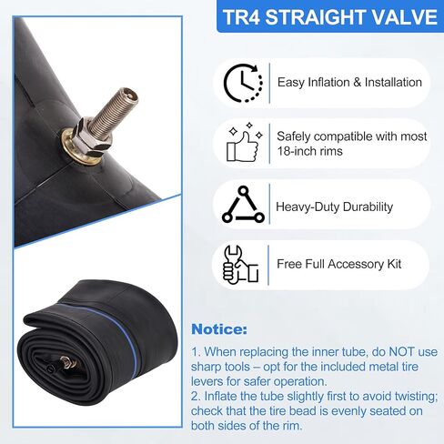 ZANGOME (عبوتان) أنبوب داخلي للدراجة الترابية شديد التحمل 4.10/4.50-18 بوصة مع صمام مستقيم TR4 لإطارات الدراجات النارية 110/80-18، 110/90-18،110/100-18،120/80-18،120/90-18،100/100-18 in Kuwait