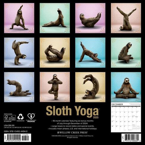 Sloth Yoga 2025 12" x 12" Wall Calendar in Saudi Arabia