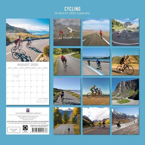 The Gifted Stationery 2026 Square Wall Calendar, Cycling, 16-Month Lifestyles Theme Hanging Calendar with 180 Reminder Stickers, Monthly Family Planner for Home & Creative Spaces, 30 x 30 cm in Saudi Arabia