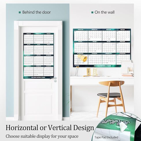 24" x 36" Apricity 2026 Wall Calendar Dry Erase - Dark Green Wall Calendar Wet & Dry Erasable Laminated 12 Month Annual Yearly Planner, Reversible, Horizontal/Vertical,with Julian Dates in Saudi Arabia