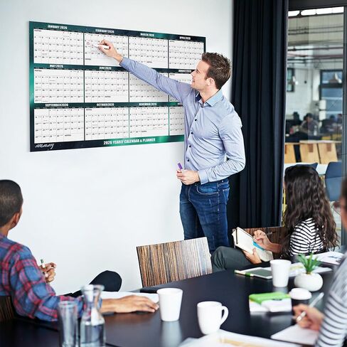 24" x 36" Apricity 2026 Wall Calendar Dry Erase - Dark Green Wall Calendar Wet & Dry Erasable Laminated 12 Month Annual Yearly Planner, Reversible, Horizontal/Vertical,with Julian Dates in Saudi Arabia