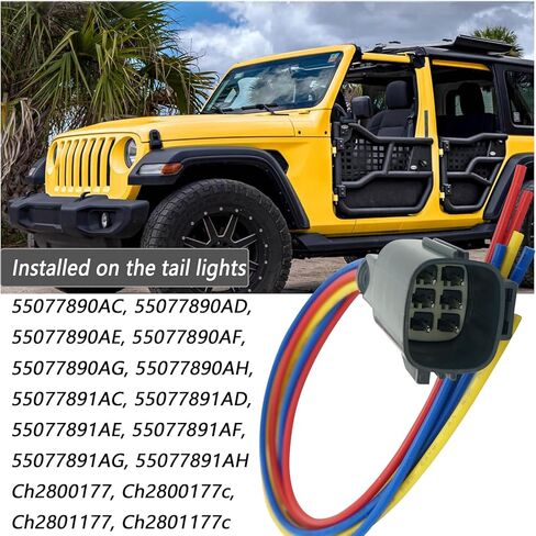 6 Wires Tail Lights Connector Compatible with Jeep Wrangler 2007-2017 / Jeep Wrangler JK 2018 Pigtail Plug Wiring Harness Replaced OE 55077890AC, 55077890AD in Saudi Arabia