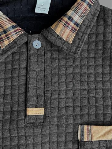 Men's Long Sleeve Waffle Polo Shirt with Pocket, Stylish Shirt with Plaid Collar, Casual Top for Daily Wear in Saudi Arabia