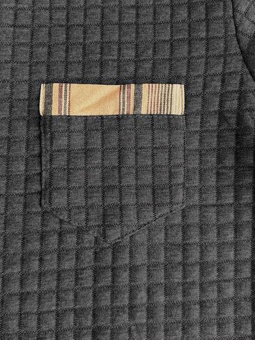 Men's Long Sleeve Waffle Polo Shirt with Pocket, Stylish Shirt with Plaid Collar, Casual Top for Daily Wear in Saudi Arabia