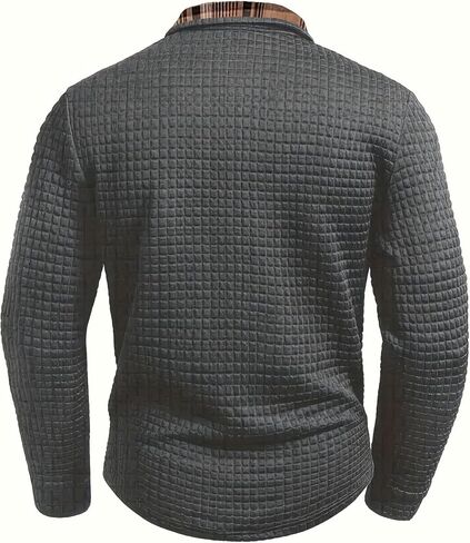 Men's Long Sleeve Waffle Polo Shirt with Pocket, Stylish Shirt with Plaid Collar, Casual Top for Daily Wear in Saudi Arabia
