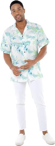 Matchable Couple Hawaiian Luau Shirt or V-Neck Jumpsuit with Pockets in Orchid Breeze White in Saudi Arabia