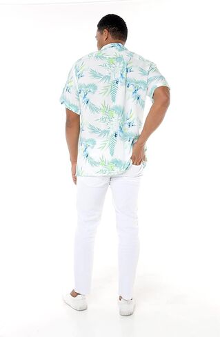 Matchable Couple Hawaiian Luau Shirt or V-Neck Jumpsuit with Pockets in Orchid Breeze White in Saudi Arabia