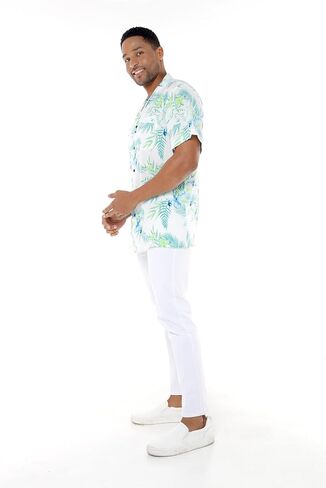 Matchable Couple Hawaiian Luau Shirt or V-Neck Jumpsuit with Pockets in Orchid Breeze White in Saudi Arabia