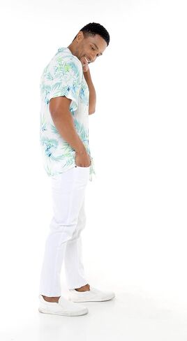 Matchable Couple Hawaiian Luau Shirt or V-Neck Jumpsuit with Pockets in Orchid Breeze White in Saudi Arabia