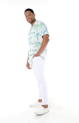 Matchable Couple Hawaiian Luau Shirt or V-Neck Jumpsuit with Pockets in Orchid Breeze White in Saudi Arabia