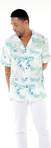 Matchable Couple Hawaiian Luau Shirt or V-Neck Jumpsuit with Pockets in Orchid Breeze White in Saudi Arabia