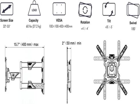 P4 Full Motion 32-55 Inch TV Wall Mount Flat Panel LED LCD Display Mounting Bracket MAX.孔距 400x400mm Load 27.2kg in Saudi Arabia