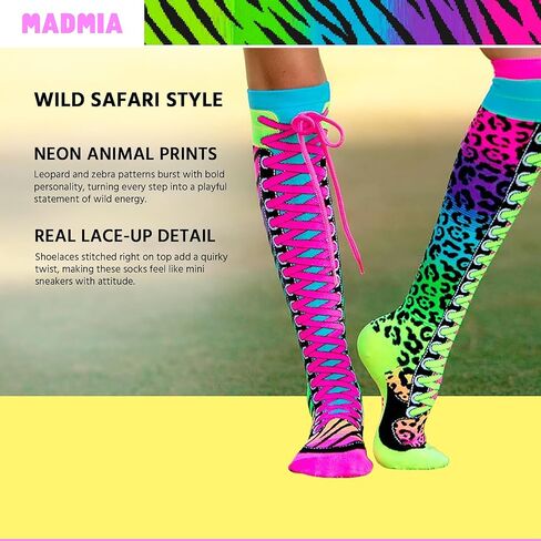 جوارب MADMIA Safari بطول الركبة - جوارب الأميرة الملونة للأطفال والكبار in Kuwait