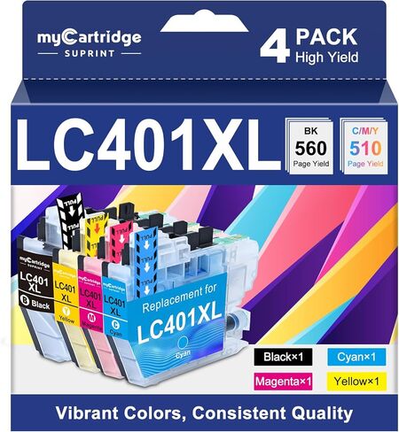LC401 LC401XL Ink Cartridges Replacement for Brother LC401 Ink Cartridges LC401XL Work with MFC-J1010DW MFC-J1170DW MFC-J1012DW DCP-J1800DW DCP-J1140DW Printer (Black Cyan Magenta Yellow) 4 Pack in Kuwait