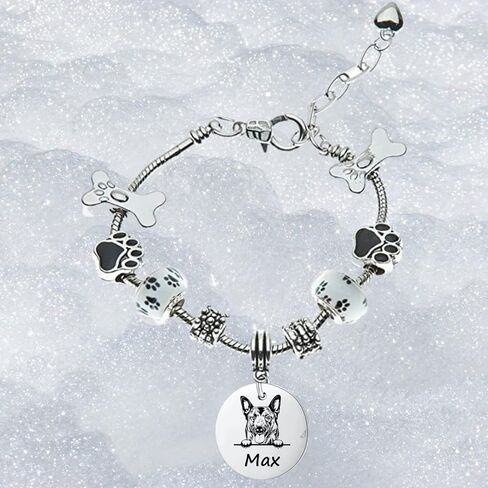 Belgian Malinois Dog Gifts, Personalized Belgian Malinois Beaded Charm Bracelet, Custom Engraved Dog Jewelry, Memorial Keepsake for Dog Mom, Dog Lover Gift in Saudi Arabia