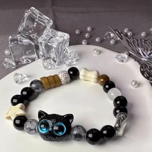 2Pcs Cute Black Cat Braided Bracelets Adjustable Blue Yellow Eyes Kitten Beaded Bracelet Women Men Couple Trendy Jewelry Gift in Saudi Arabia