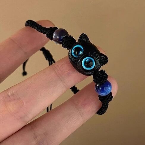 2Pcs Cute Black Cat Braided Bracelets Adjustable Blue Yellow Eyes Kitten Beaded Bracelet Women Men Couple Trendy Jewelry Gift in Saudi Arabia