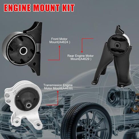 3Pcs Engine Motor Mount and Trans Mount Kit Fits for 2004-2012 for Mitsubishi Galant 2.4L Replace A4624, A4629, A4639 in Kuwait