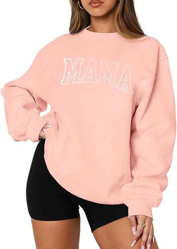 Embroidered Mama Fleece Crewneck Sweatshirt Women Casual Long Sleeve Pullover Tops Fashion Mom Sweatshirts in Saudi Arabia