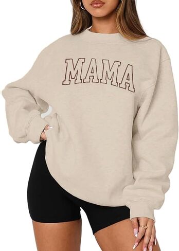 المطرزة ماما الصوف Crewneck البلوز المرأة عادية كم طويل البلوز القمم موضة أمي بلوزات in Kuwait