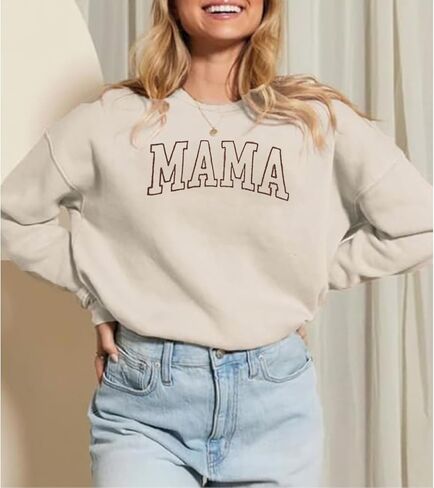 المطرزة ماما الصوف Crewneck البلوز المرأة عادية كم طويل البلوز القمم موضة أمي بلوزات in Kuwait