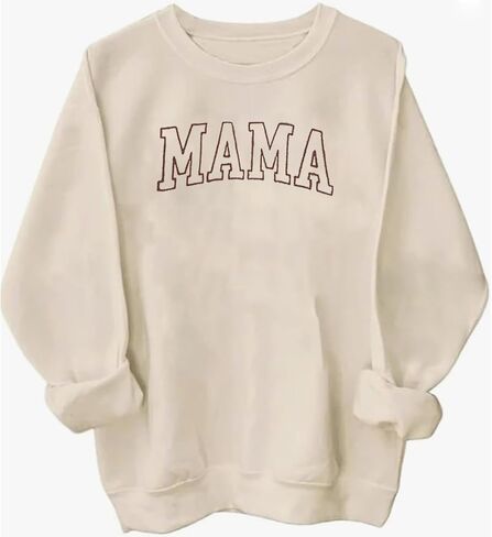 المطرزة ماما الصوف Crewneck البلوز المرأة عادية كم طويل البلوز القمم موضة أمي بلوزات in Kuwait