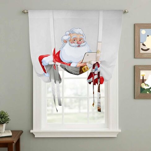 Christmas Tie Up Curtains for Window, Funny Santa Claus on Toilets Xmas Abstract Thermal Insulated Balloon Shade Adjustable Rod Pocket Curtains Valance Panels for Kitchen Bathroom Café 42'' x 54'' in Saudi Arabia