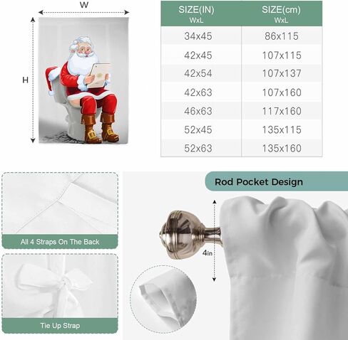 Christmas Tie Up Curtains for Window, Funny Santa Claus on Toilets Xmas Abstract Thermal Insulated Balloon Shade Adjustable Rod Pocket Curtains Valance Panels for Kitchen Bathroom Café 42'' x 54'' in Saudi Arabia