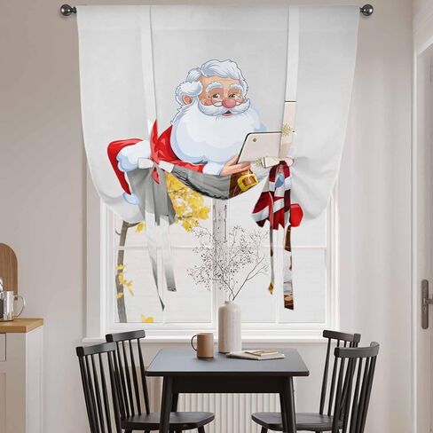Christmas Tie Up Curtains for Window, Funny Santa Claus on Toilets Xmas Abstract Thermal Insulated Balloon Shade Adjustable Rod Pocket Curtains Valance Panels for Kitchen Bathroom Café 42'' x 54'' in Saudi Arabia