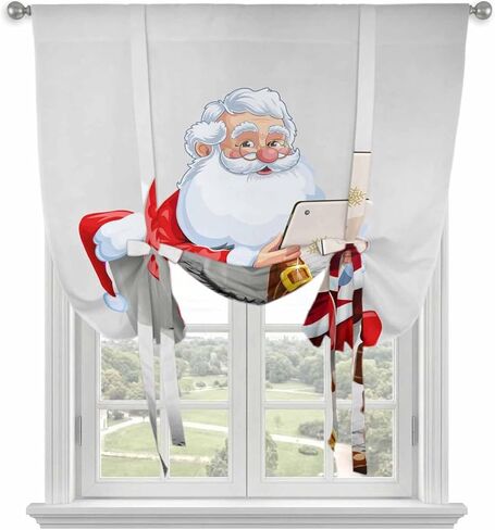 Christmas Tie Up Curtains for Window, Funny Santa Claus on Toilets Xmas Abstract Thermal Insulated Balloon Shade Adjustable Rod Pocket Curtains Valance Panels for Kitchen Bathroom Café 42'' x 54'' in Saudi Arabia