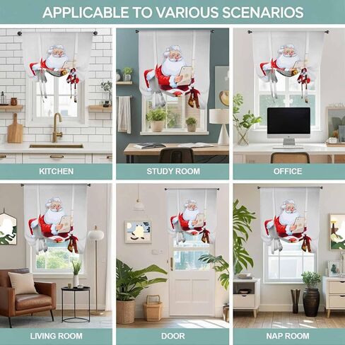 Christmas Tie Up Curtains for Window, Funny Santa Claus on Toilets Xmas Abstract Thermal Insulated Balloon Shade Adjustable Rod Pocket Curtains Valance Panels for Kitchen Bathroom Café 42'' x 54'' in Saudi Arabia