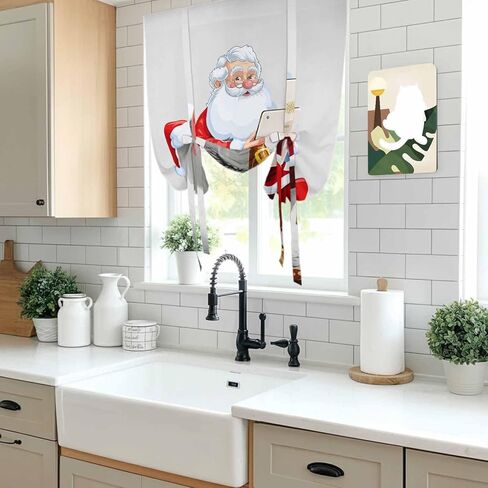 Christmas Tie Up Curtains for Window, Funny Santa Claus on Toilets Xmas Abstract Thermal Insulated Balloon Shade Adjustable Rod Pocket Curtains Valance Panels for Kitchen Bathroom Café 42'' x 54'' in Saudi Arabia