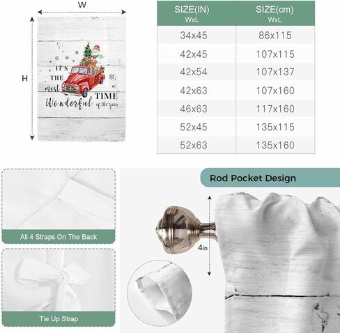 Red Truck Christmas Tie Up Curtains for Window, Xmas Tree Snowman Gifts Wooden Thermal Insulated Balloon Shade Adjustable Rod Pocket Curtains Valance Panels for Kitchen Bathroom Café 42'' x 54'' in Saudi Arabia