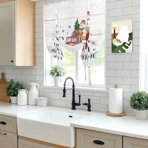 Red Truck Christmas Tie Up Curtains for Window, Xmas Tree Snowman Gifts Wooden Thermal Insulated Balloon Shade Adjustable Rod Pocket Curtains Valance Panels for Kitchen Bathroom Café 42'' x 54'' in Saudi Arabia