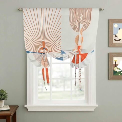 Bohemia Tie Up Curtains for Window, Modern Abstract Art Sun Stripes Cycle Thermal Insulated Balloon Shade Adjustable Rod Pocket Curtains Valance Panels for Kitchen Bathroom Café 52'' x 63'' in Saudi Arabia