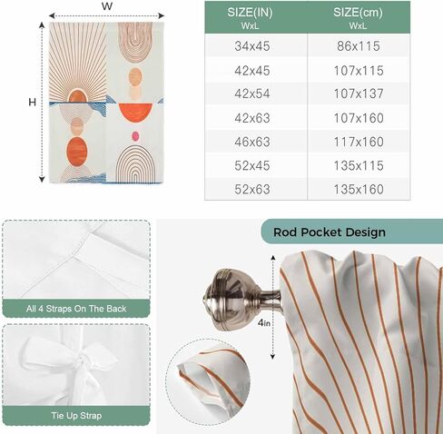Bohemia Tie Up Curtains for Window, Modern Abstract Art Sun Stripes Cycle Thermal Insulated Balloon Shade Adjustable Rod Pocket Curtains Valance Panels for Kitchen Bathroom Café 52'' x 63'' in Saudi Arabia