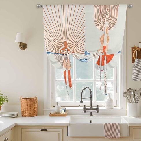 Bohemia Tie Up Curtains for Window, Modern Abstract Art Sun Stripes Cycle Thermal Insulated Balloon Shade Adjustable Rod Pocket Curtains Valance Panels for Kitchen Bathroom Café 52'' x 63'' in Saudi Arabia