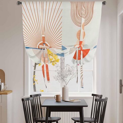 Bohemia Tie Up Curtains for Window, Modern Abstract Art Sun Stripes Cycle Thermal Insulated Balloon Shade Adjustable Rod Pocket Curtains Valance Panels for Kitchen Bathroom Café 52'' x 63'' in Saudi Arabia
