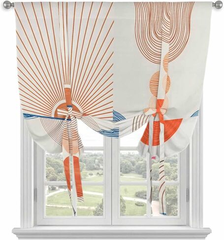 Bohemia Tie Up Curtains for Window, Modern Abstract Art Sun Stripes Cycle Thermal Insulated Balloon Shade Adjustable Rod Pocket Curtains Valance Panels for Kitchen Bathroom Café 52'' x 63'' in Saudi Arabia