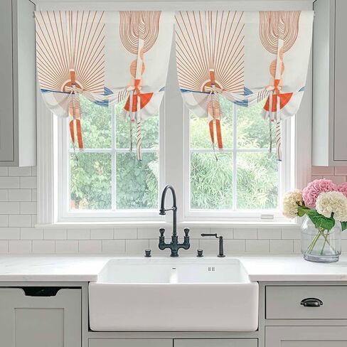 Bohemia Tie Up Curtains for Window, Modern Abstract Art Sun Stripes Cycle Thermal Insulated Balloon Shade Adjustable Rod Pocket Curtains Valance Panels for Kitchen Bathroom Café 52'' x 63'' in Saudi Arabia