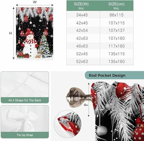 Black Christmas Tie Up Curtains for Window, Snowman Xmas Balls Pine Needle Tree Thermal Insulated Balloon Shade Adjustable Rod Pocket Curtains Valance Panels for Kitchen Bathroom Café 42'' x 45'' in Saudi Arabia