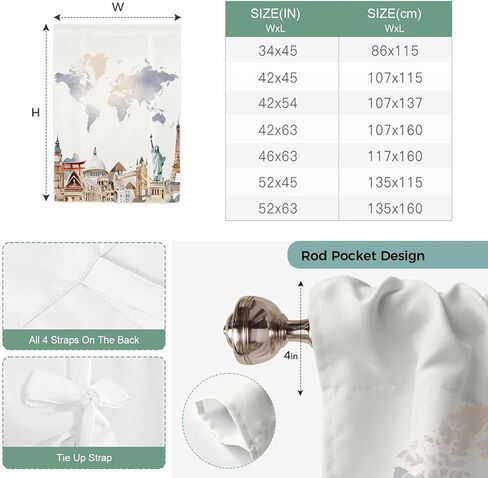 Gray Beige Map Tie Up Curtains for Window, Funny Abstract Cloud Illustration Art Thermal Insulated Balloon Shade Adjustable Rod Pocket Curtains Valance Panels for Kitchen Bathroom Café 34'' x 45'' in Saudi Arabia