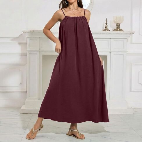 GaoCold Backless Cami Dresses for Women Low Back Housedress Casual Flowy Maxi Dress Sleeveless Solid Open Back Sundress in Saudi Arabia