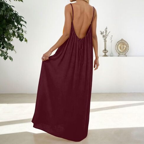 GaoCold Backless Cami Dresses for Women Low Back Housedress Casual Flowy Maxi Dress Sleeveless Solid Open Back Sundress in Saudi Arabia