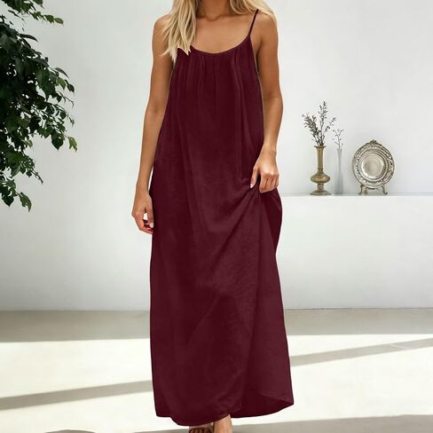 GaoCold Backless Cami Dresses for Women Low Back Housedress Casual Flowy Maxi Dress Sleeveless Solid Open Back Sundress in Saudi Arabia