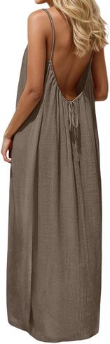 GaoCold Backless Cami Dresses for Women Low Back Housedress Casual Flowy Maxi Dress Sleeveless Solid Open Back Sundress in Saudi Arabia