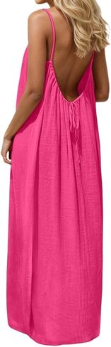 GaoCold Backless Cami Dresses for Women Low Back Housedress Casual Flowy Maxi Dress Sleeveless Solid Open Back Sundress in Saudi Arabia