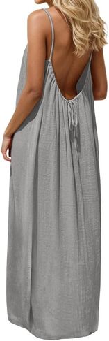 GaoCold Backless Cami Dresses for Women Low Back Housedress Casual Flowy Maxi Dress Sleeveless Solid Open Back Sundress in Saudi Arabia